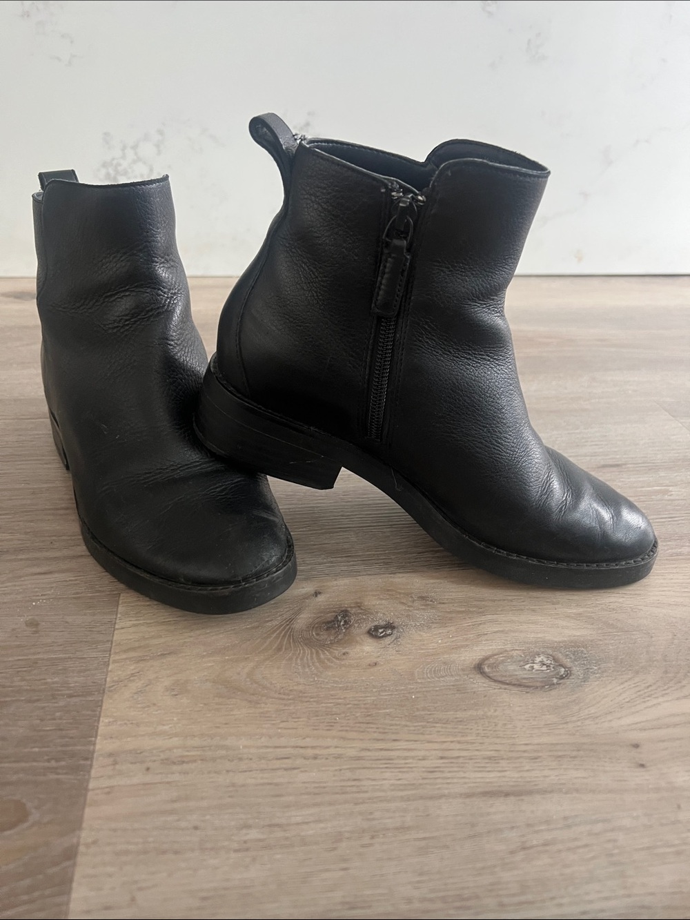Black Leather Ankle Boots with Side Zip